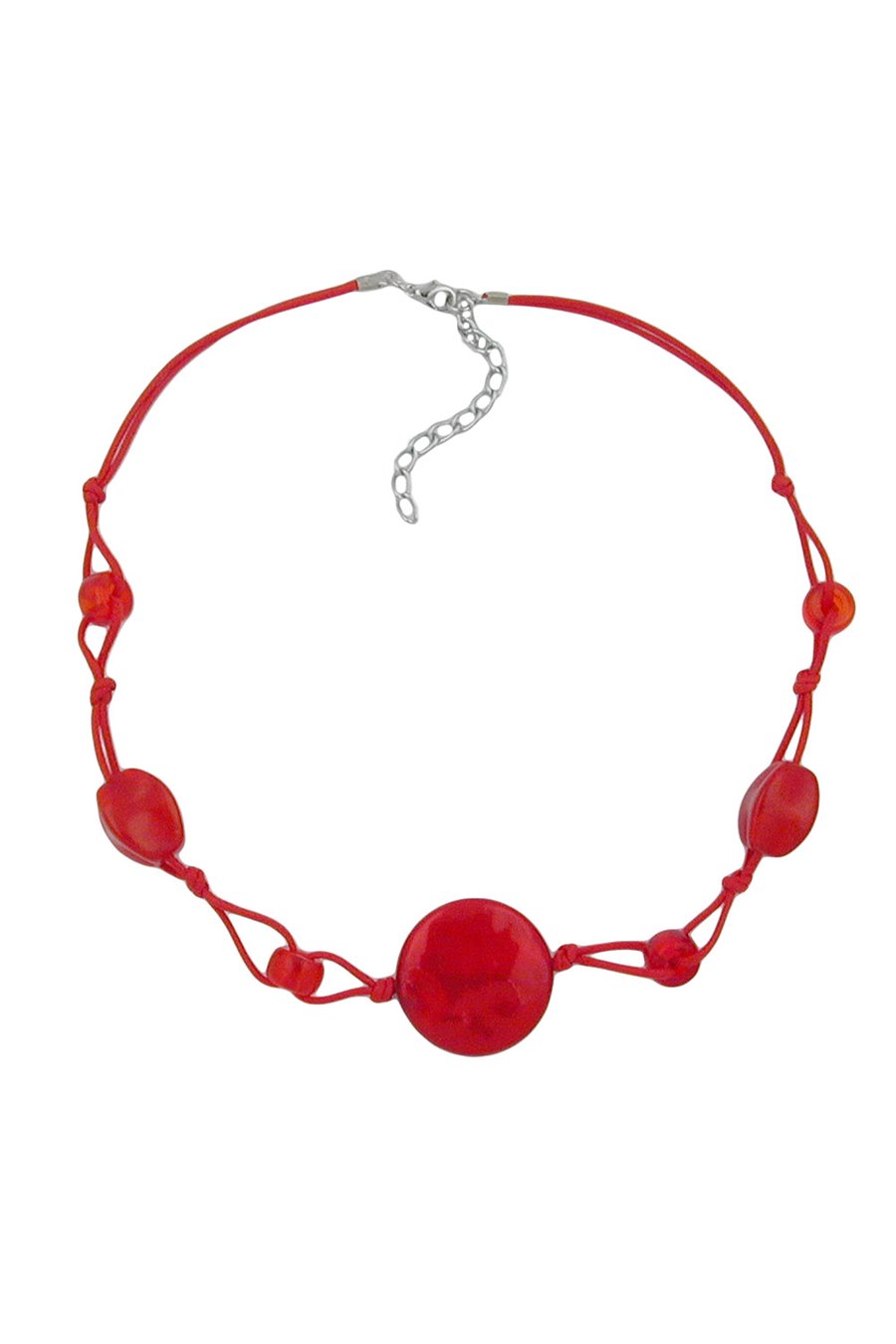 NECKLACE RED MARBLED BEADS RED CORD