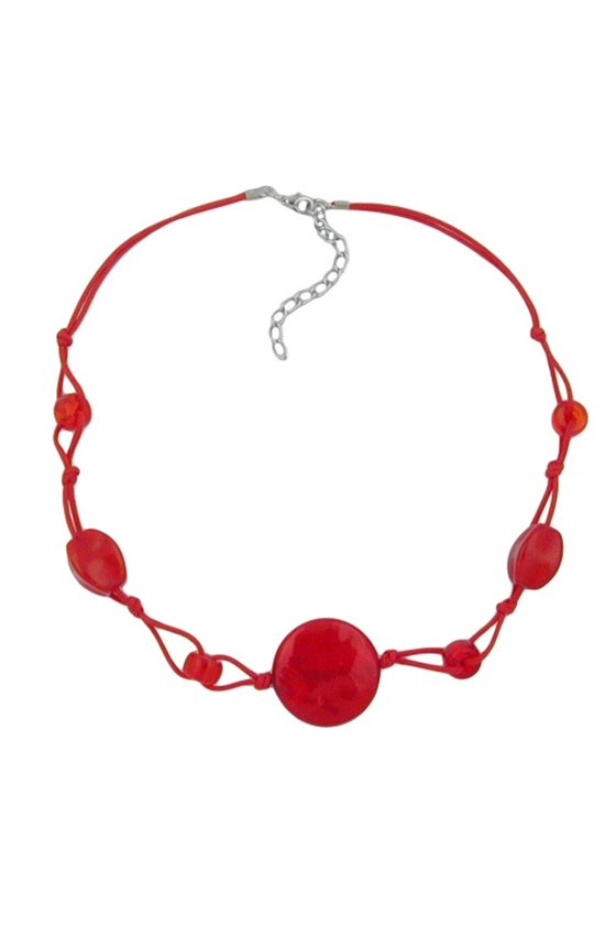 NECKLACE RED MARBLED BEADS RED CORD