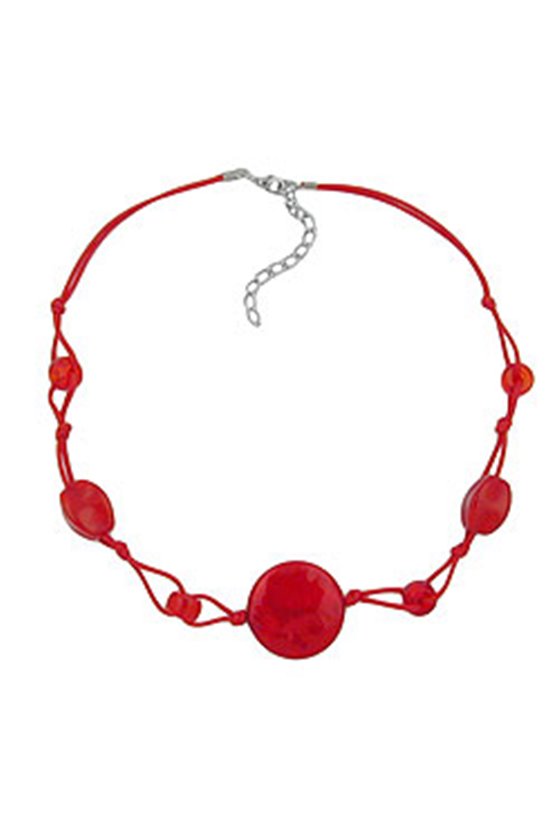 NECKLACE RED MARBLED BEADS RED CORD