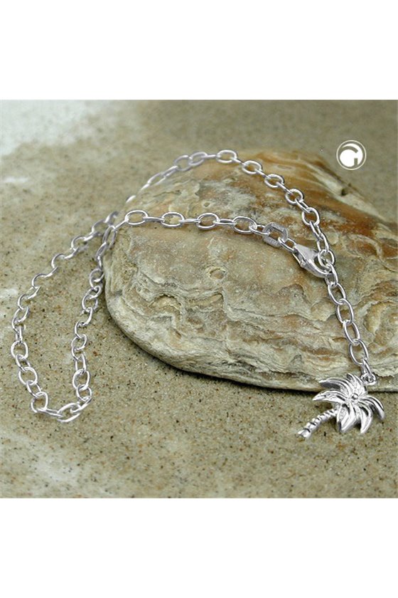 ANKLET ANCHOR CHAIN PALM CHARM SILVER 925 25CM