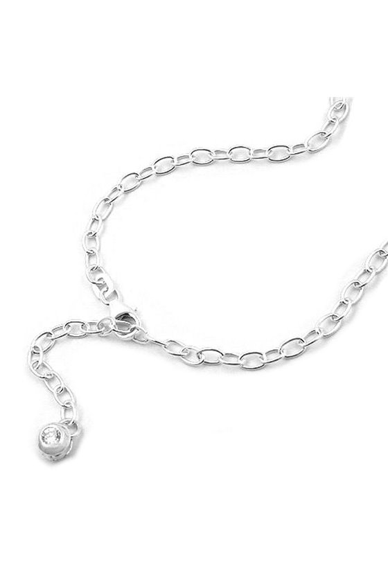 ANKLET ANCHOR CHAIN ZIRCONIA CHARM SILVER 925 25CM
