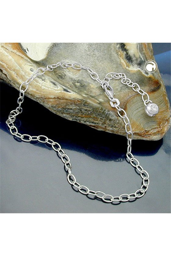 ANKLET ANCHOR CHAIN ZIRCONIA CHARM SILVER 925 25CM