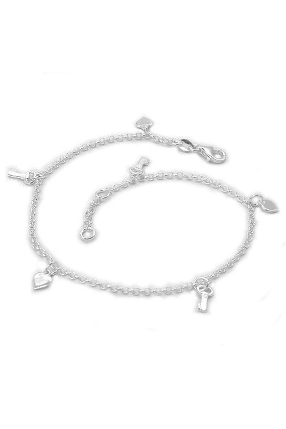 ANKLE CHAIN HEART & KEY SILVER 925 27CM