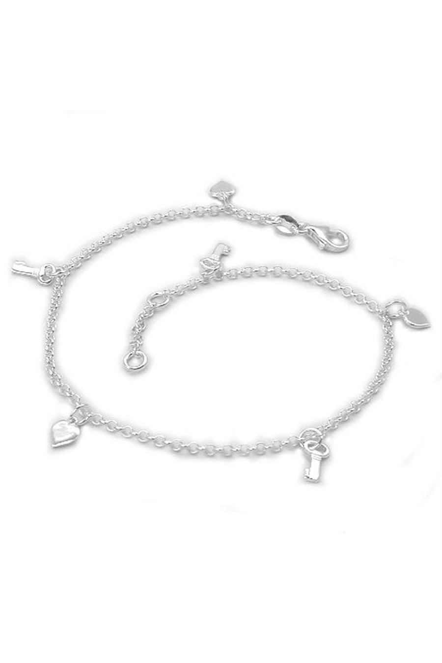 ANKLE CHAIN HEART & KEY SILVER 925 27CM