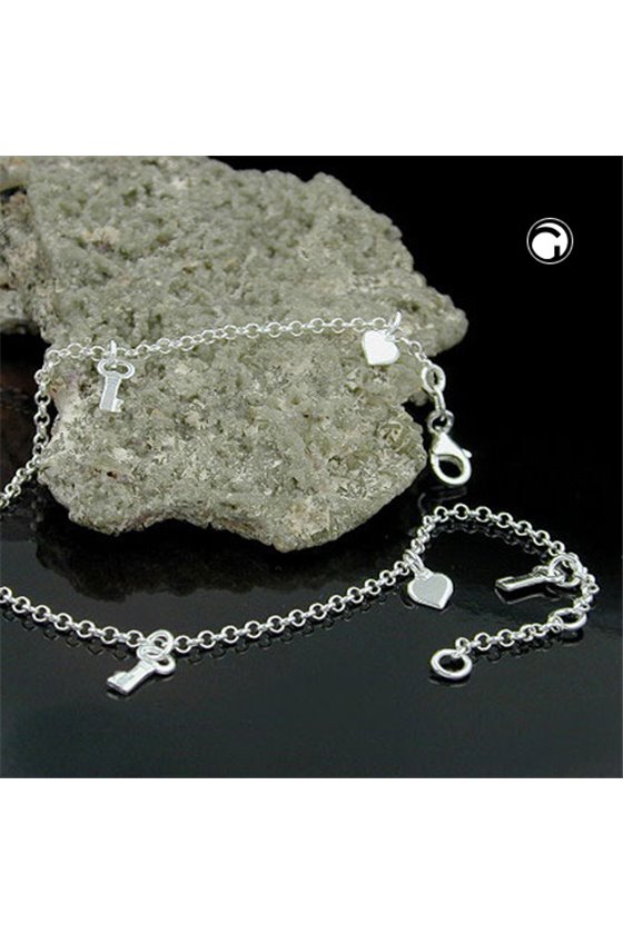 ANKLE CHAIN HEART & KEY SILVER 925 27CM
