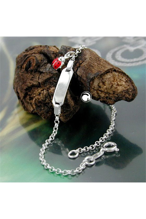 ID BRACELET LADYBUG CHARM ANCHOR CHAIN SILVER 925