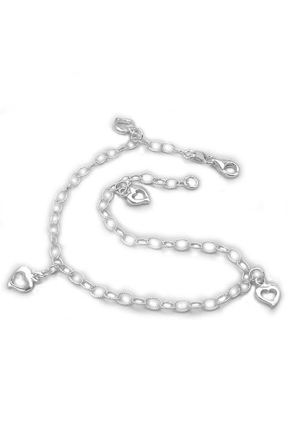 ANKLET ANCHOR CHAIN WITH HEARTS SILVER 925 27CM