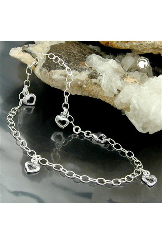 ANKLET ANCHOR CHAIN WITH HEARTS SILVER 925 27CM