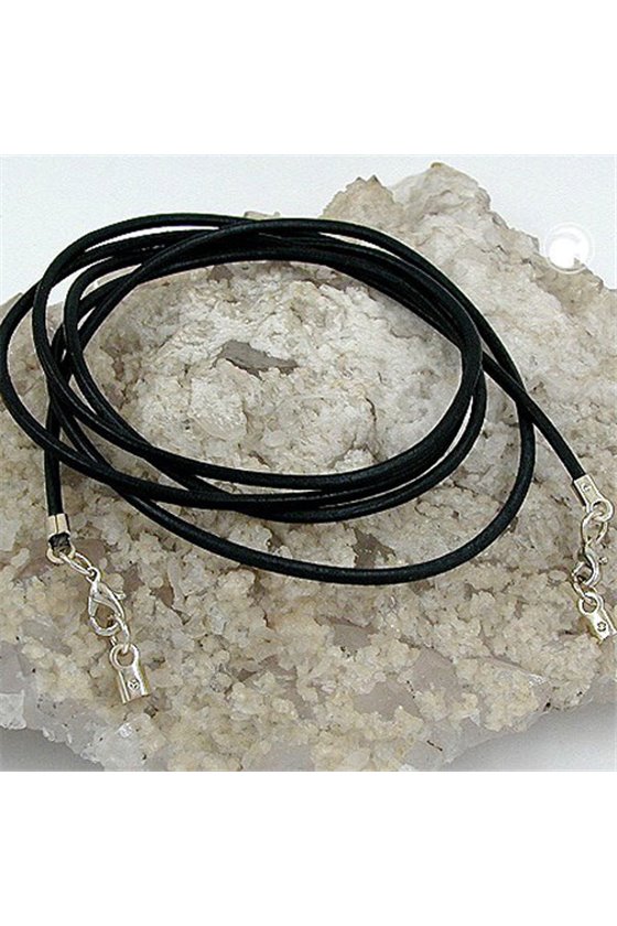 LEATHER CORD RED CLASP RHODIUM-PLATED