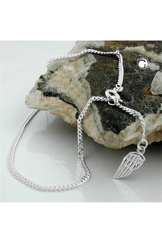 ANKLE CHAIN ANGEL WING TAG SILVER 925 25CM
