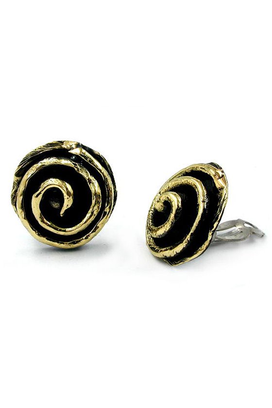 EARRING CLIP-ON SPIRAL BLACK-GOLD