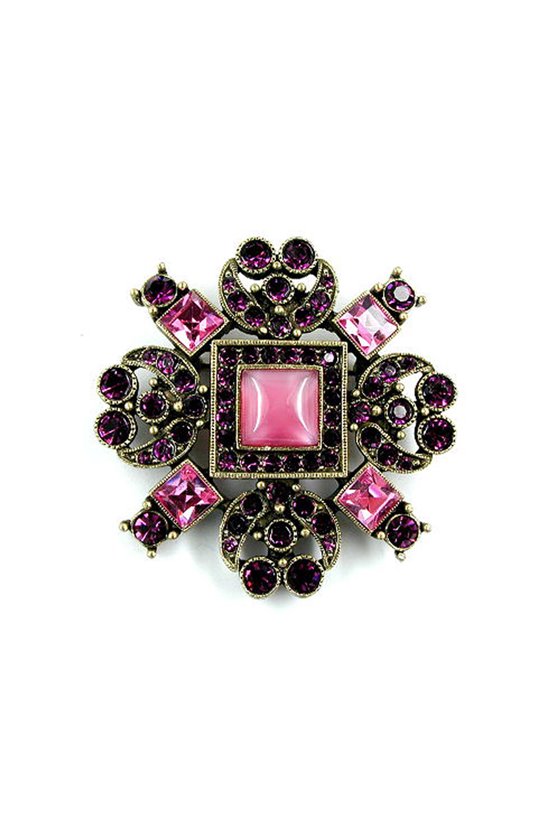 BROOCH VIOLET PINK ANTIQUE BRASS