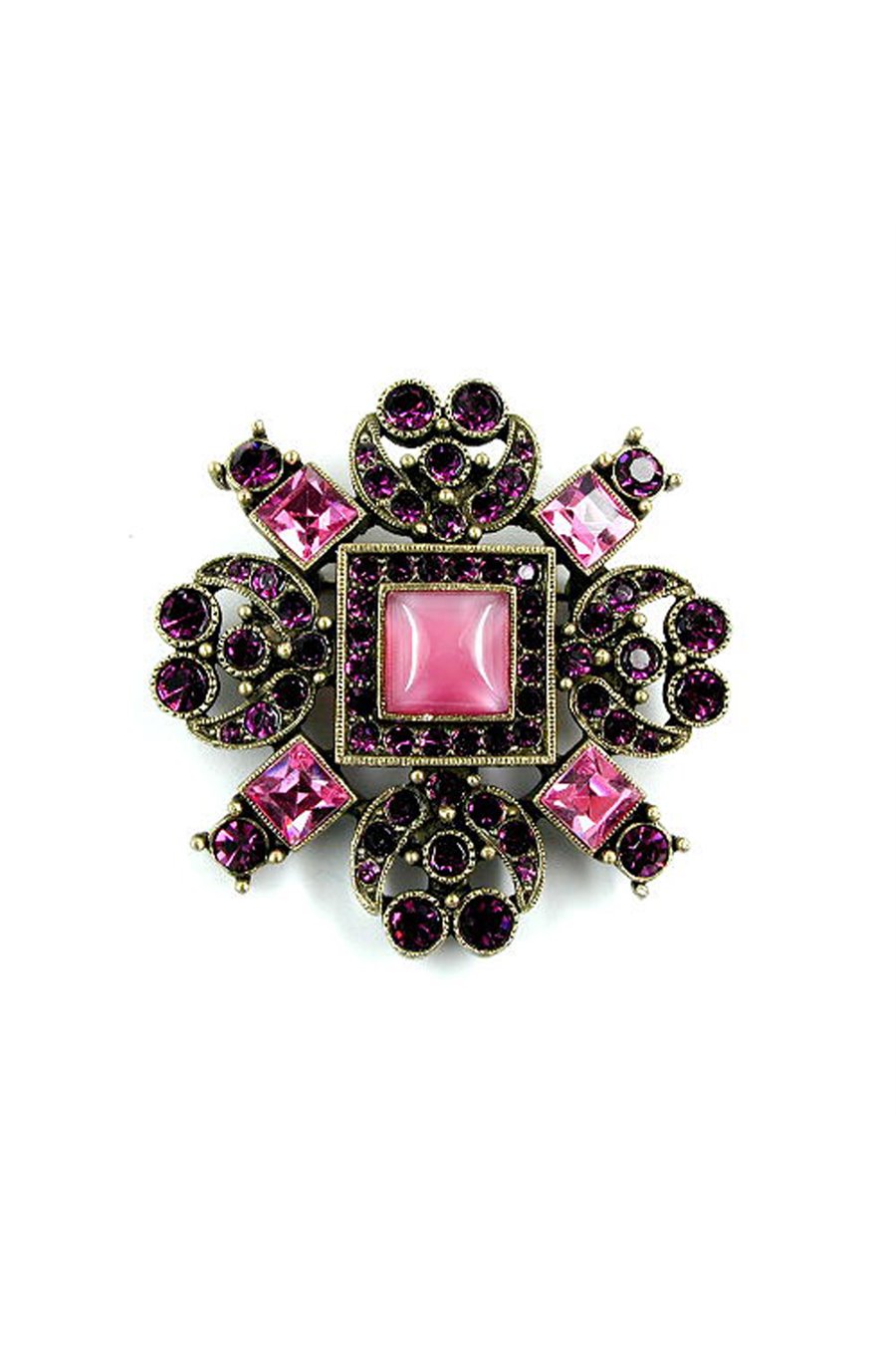 BROOCH VIOLET PINK ANTIQUE BRASS
