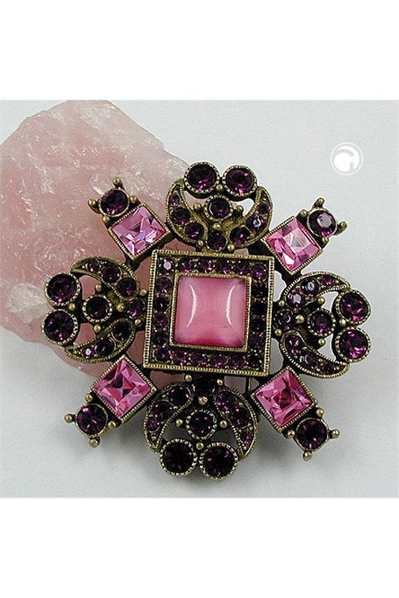 BROOCH VIOLET PINK ANTIQUE BRASS