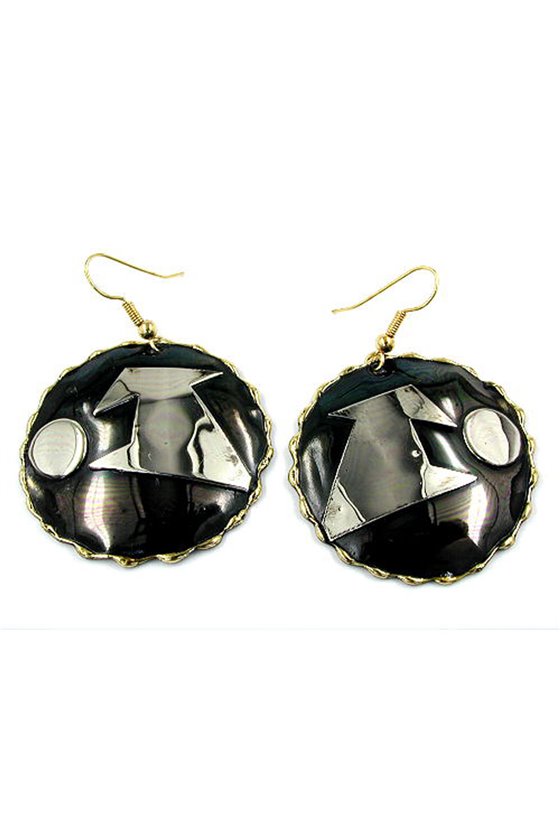 EARRINGS HOOK ROUND BRASS BLACK SILVER
