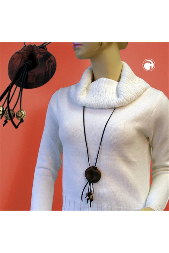 NECKLACE RINGS BROWN-BLACKE MATTE 100CM