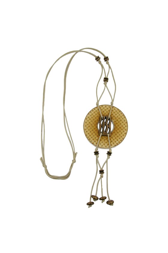 NECKLACE DISC GREEN-BEIGE 110CM