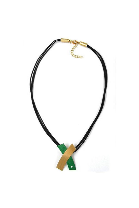 NECKLACE METAL PENDANT GREEN CORD 45CM