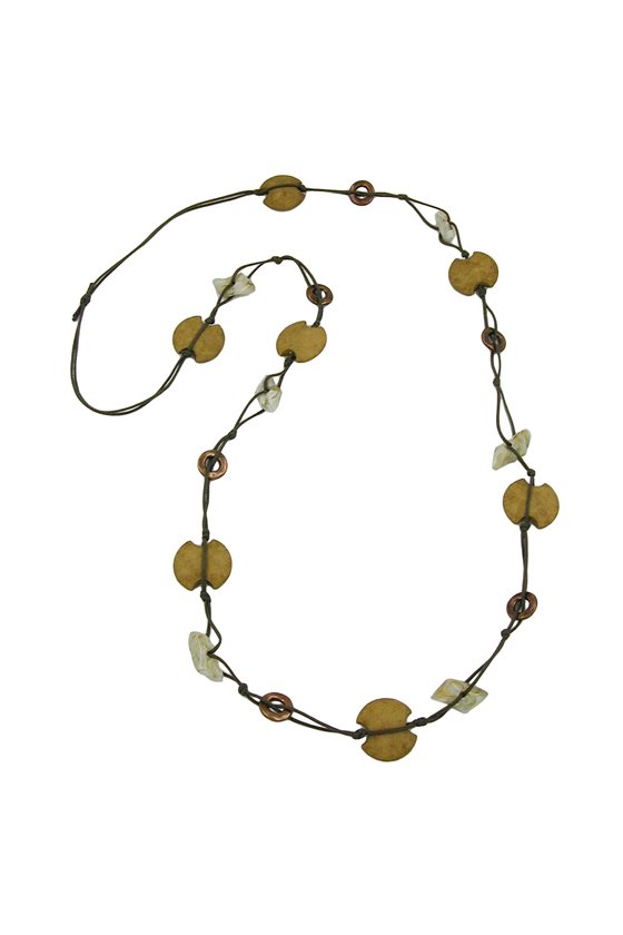 NECKLACE BAROQUE BEADS GREEN-OLIVE 100CM