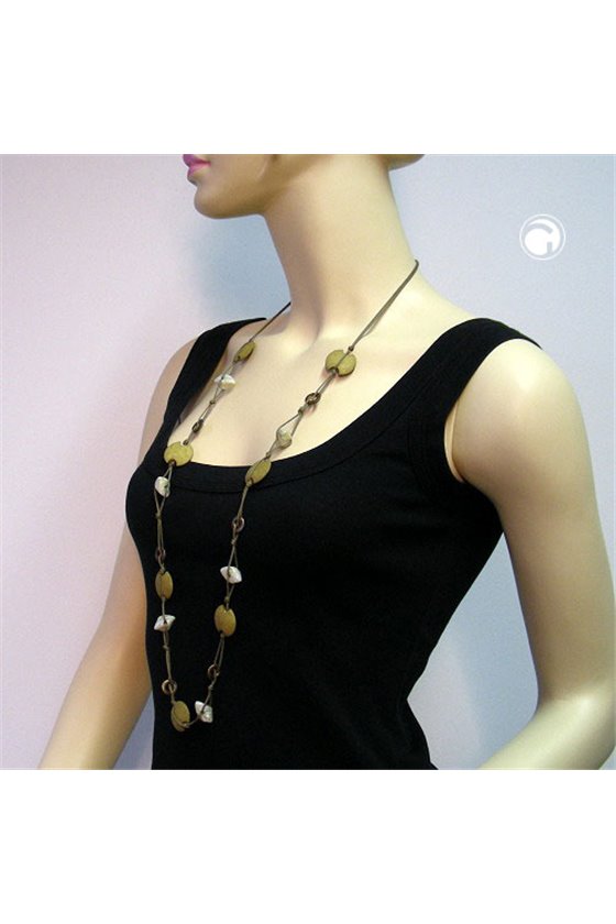NECKLACE BAROQUE BEADS GREEN-OLIVE 100CM