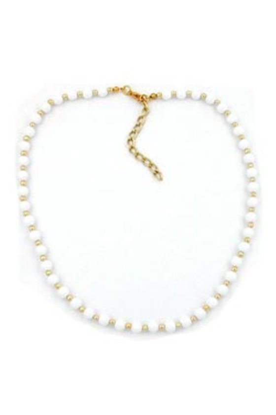 NECKLACE WHITE BEADS 6MM GOLD COLOURED