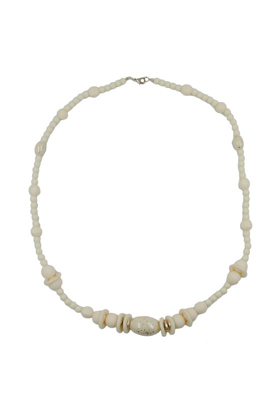 NECKLACE BEADS CREME SILVER-TONE 70CM