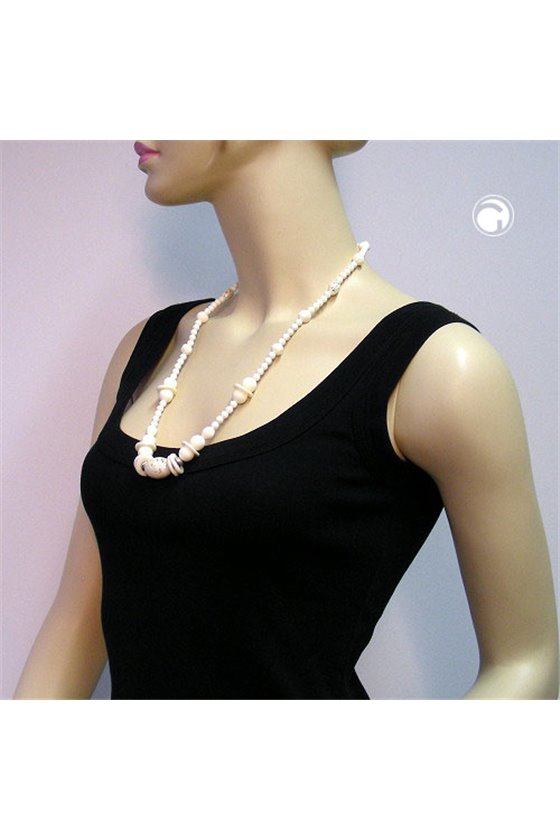 NECKLACE BEADS CREME SILVER-TONE 70CM