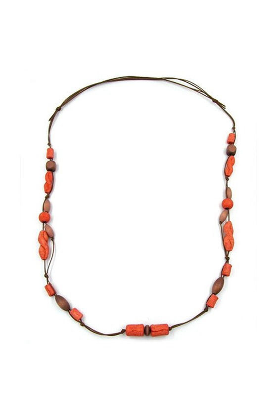 NECKLACE BAROQUE BEADS PINK BROWN 100CM