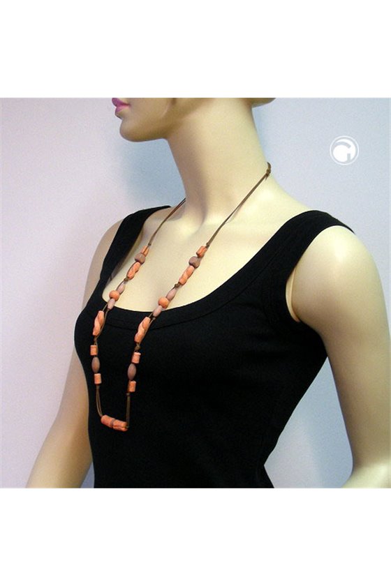 NECKLACE BAROQUE BEADS PINK BROWN 100CM