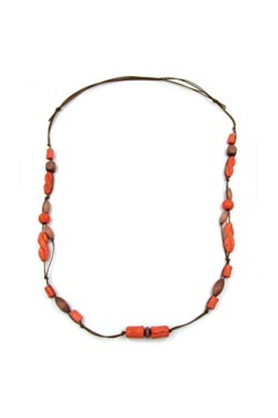 NECKLACE BAROQUE BEADS PINK BROWN 100CM