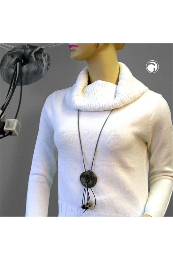 NECKLACE RINGS GREY-SILVER MARBLED 100CM