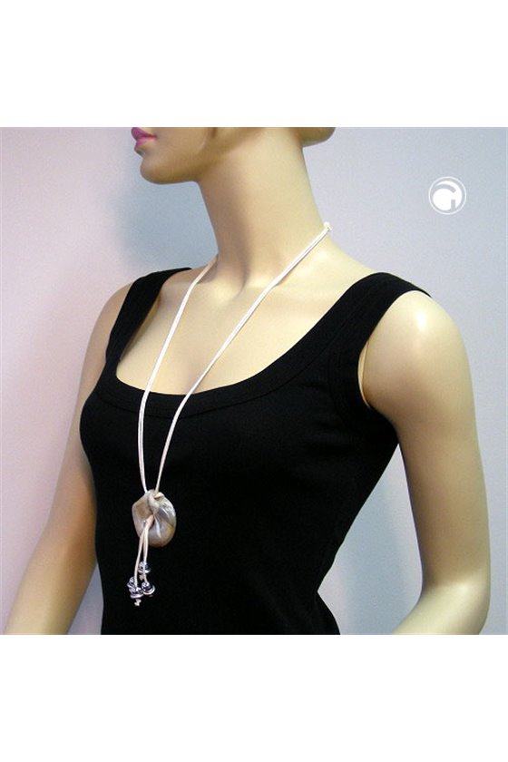 NECKLACE AMULET GREY-WHITE-BROWN 100CM