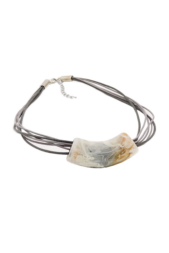 NECKLACE TUBE FLAT CURVED GREY-BEIGE 50CM