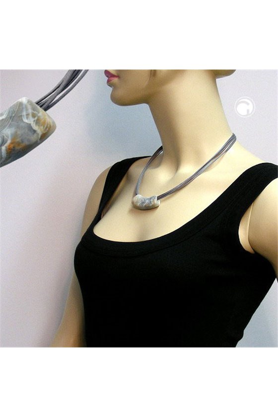 NECKLACE TUBE FLAT CURVED GREY-BEIGE 50CM