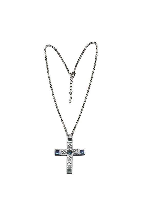 NECKLACE CROSS SILVER COLOURED/ BLUE