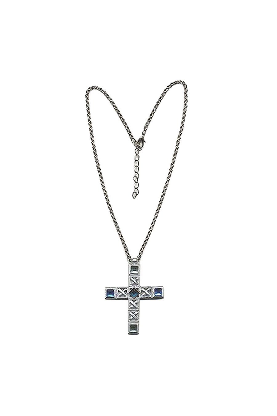 NECKLACE CROSS SILVER COLOURED/ BLUE