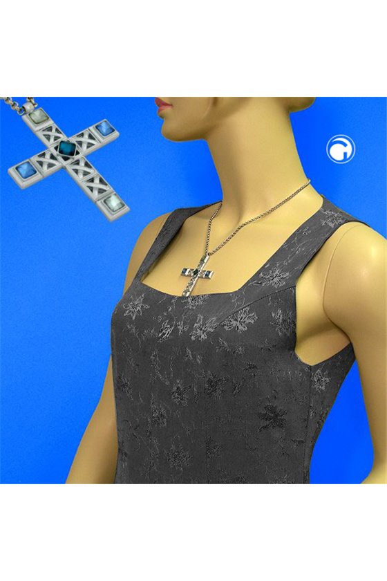 NECKLACE CROSS SILVER COLOURED/ BLUE