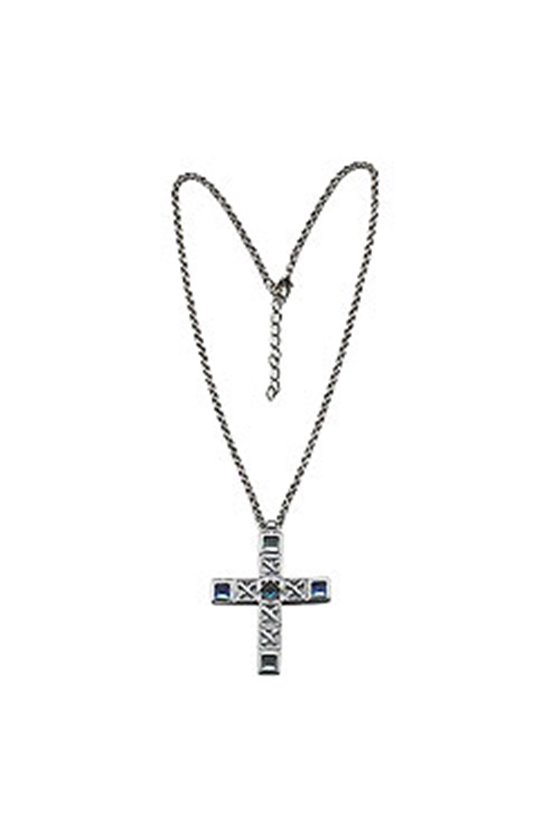 NECKLACE CROSS SILVER COLOURED/ BLUE