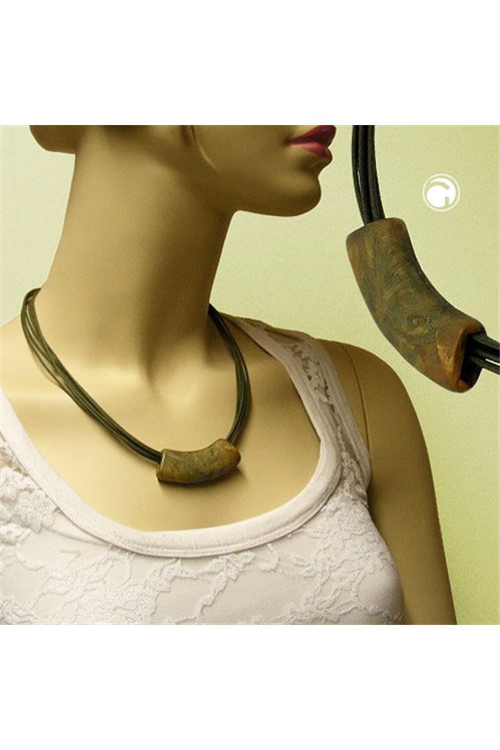NECKLACE TUBE FLAT CURVED GREEN-OLIVE 50CM
