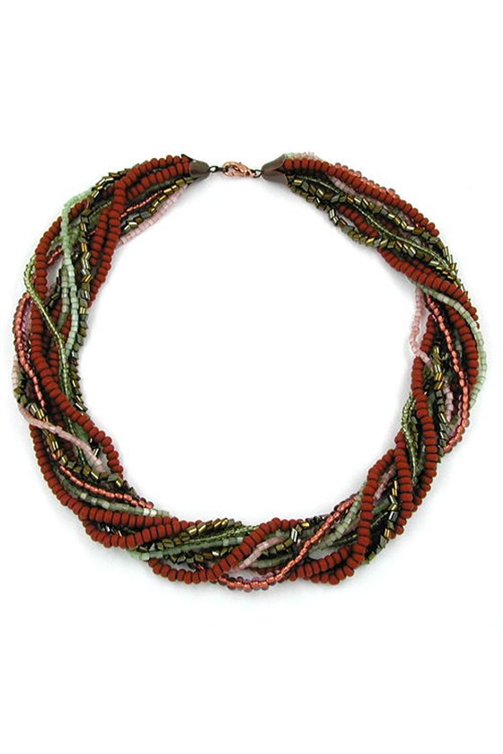 NECKLACE ROCAILLE BROWN-OLIVE