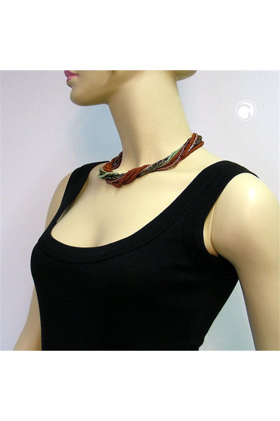 NECKLACE ROCAILLE BROWN-OLIVE