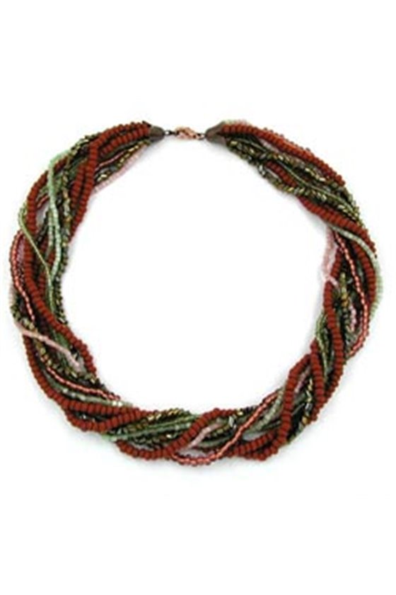 NECKLACE ROCAILLE BROWN-OLIVE