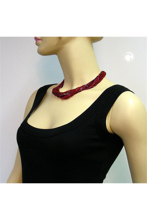 NECKLACE ROCAILLE WINE-RED