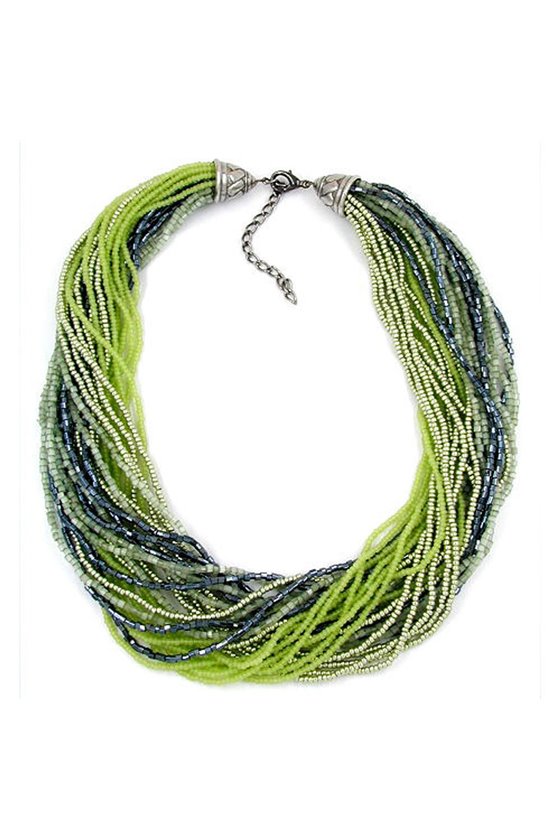 NECKLACE ROCAILLES OLIVE GREY 47CM