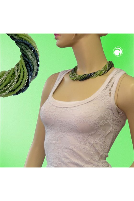 NECKLACE ROCAILLES OLIVE GREY 47CM