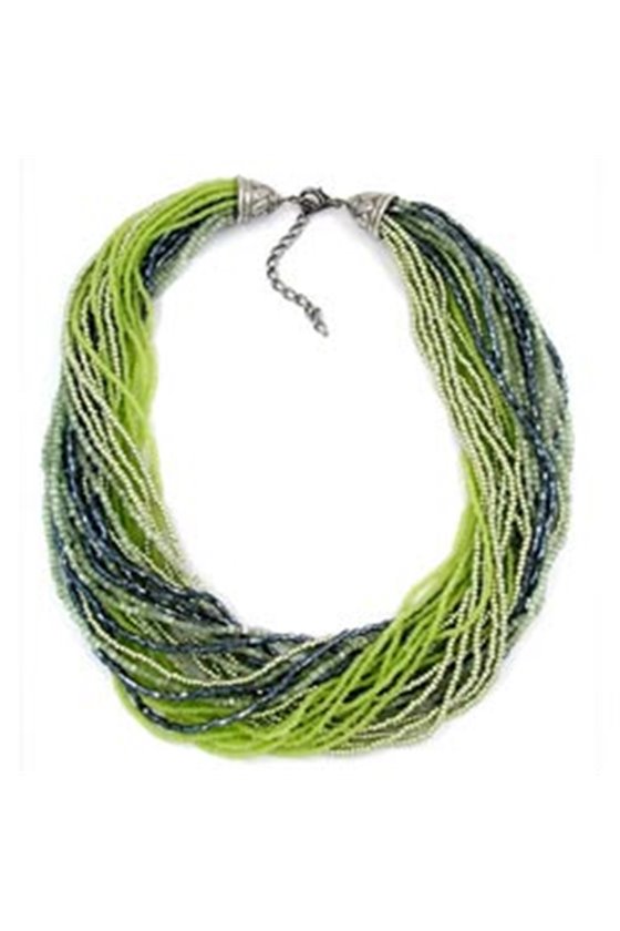 NECKLACE ROCAILLES OLIVE GREY 47CM