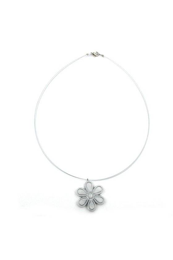 NECKLACE FLOWER PENDANT GREY-SILVER 40CM