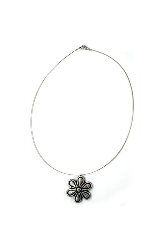 NECKLACE FLOWER PENDANT ANTIQUE-LIKE SILVER