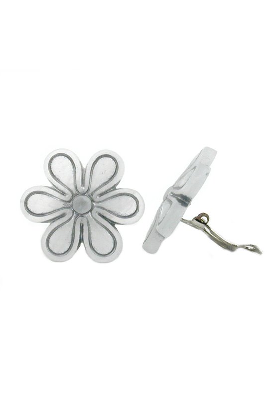 CLIP-ON EARRING FLOWER LIGHT GREY