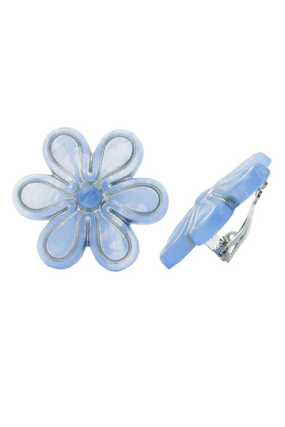 CLIP-ON EARRING FLOWER BLUE COLORED 30MM